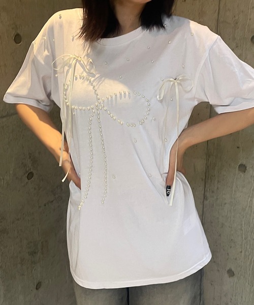ROGER AND RAW(ロジャーアンドロウ)の「パール×リボン モチーフTシャツ(Tシャツ/カットソー・レディース・ホワイト/ブラック/ピンク・FREE)」の15枚目の写真