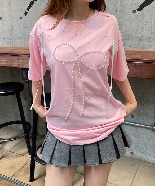 ROGER AND RAW(ロジャーアンドロウ)の「パール×リボン モチーフTシャツ(Tシャツ/カットソー・レディース・ホワイト/ブラック/ピンク・FREE)」の20枚目の写真