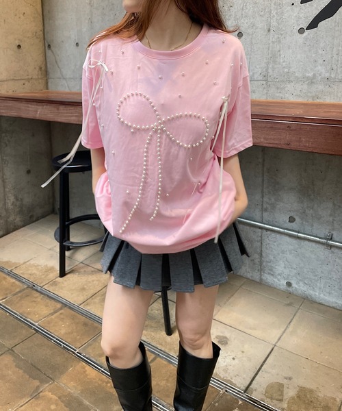 ROGER AND RAW(ロジャーアンドロウ)の「パール×リボン モチーフTシャツ(Tシャツ/カットソー・レディース・ホワイト/ブラック/ピンク・FREE)」の19枚目の写真