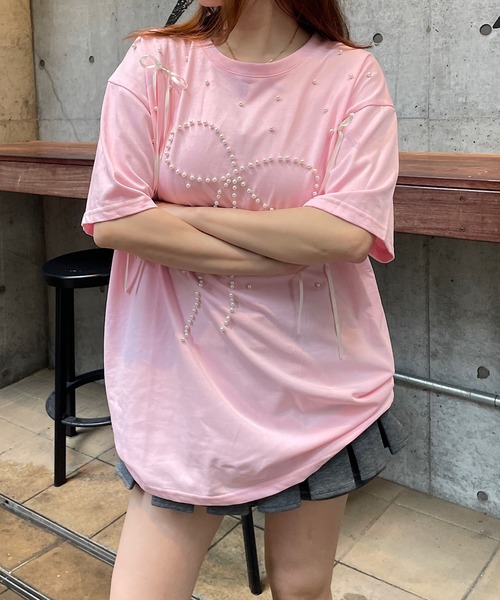 ROGER AND RAW(ロジャーアンドロウ)の「パール×リボン モチーフTシャツ(Tシャツ/カットソー・レディース・ホワイト/ブラック/ピンク・FREE)」の18枚目の写真