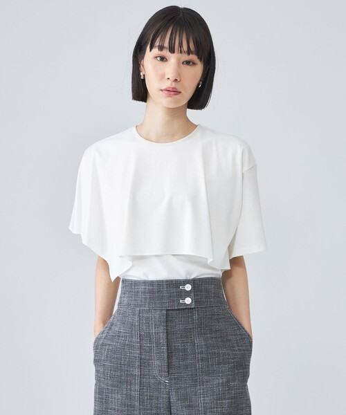 CAST:(キャストコロン)の「【接触冷感】アシンメトリートップス(Tシャツ/カットソー・レディース・オフホワイト/ワイン/ブラック/ネイビー/グリーン・M)」の1枚目の写真