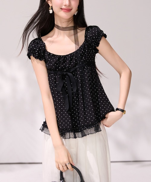 LUCPY(ラクピー)の「ドットシフォンリボンブラウス(シャツ/ブラウス・レディース・ブラック・X-LARGE/LARGE/MEDIUM/SMALL)」の2枚目の写真