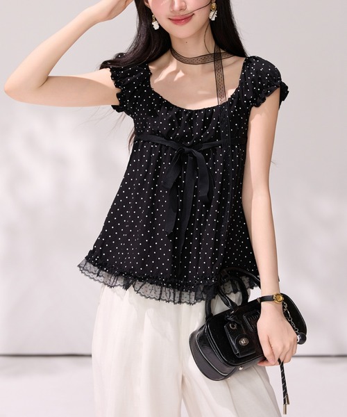 LUCPY(ラクピー)の「ドットシフォンリボンブラウス(シャツ/ブラウス・レディース・ブラック・X-LARGE/LARGE/MEDIUM/SMALL)」の3枚目の写真