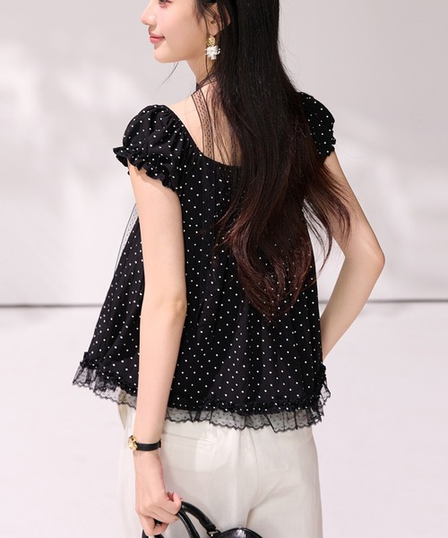 LUCPY(ラクピー)の「ドットシフォンリボンブラウス(シャツ/ブラウス・レディース・ブラック・X-LARGE/LARGE/MEDIUM/SMALL)」の4枚目の写真