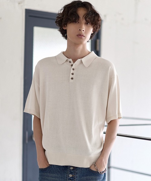 Bleme（ブレム）の「クラシック サマーニット ポロシャツ（ポロシャツ・メンズ・ブラック/オフホワイト/ブルー・L/S/M/XL）」の2枚目の写真