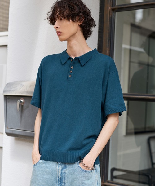 Bleme（ブレム）の「クラシック サマーニット ポロシャツ（ポロシャツ・メンズ・ブラック/オフホワイト/ブルー・L/S/M/XL）」の7枚目の写真