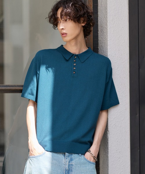 Bleme（ブレム）の「クラシック サマーニット ポロシャツ（ポロシャツ・メンズ・ブラック/オフホワイト/ブルー・L/S/M/XL）」の9枚目の写真