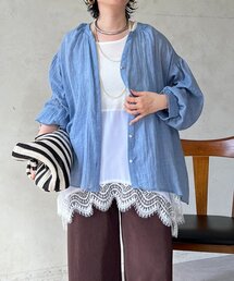 Vネックワンボタンシャツ