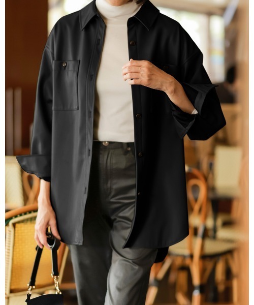 DoCLASSE( ドゥクラッセ)の「エコレザー・CPOシャツジャケット(テーラードジャケット・レディース・ブラック・11/7/9)」の1枚目の写真