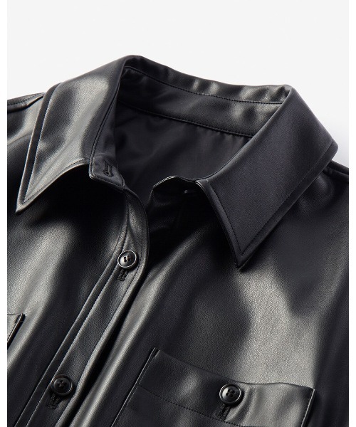 DoCLASSE( ドゥクラッセ)の「エコレザー・CPOシャツジャケット(テーラードジャケット・レディース・ブラック・11/7/9)」の3枚目の写真