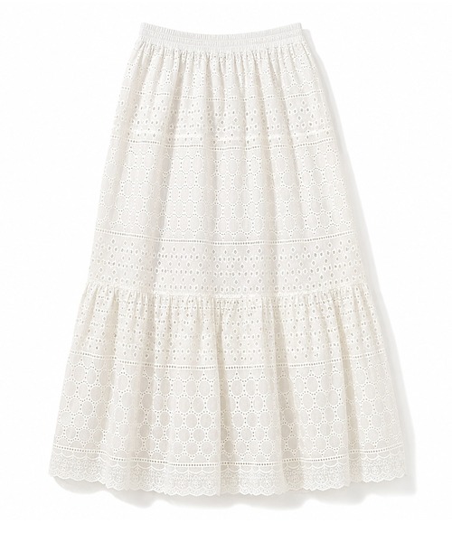 DAY CLOSET(デイ クローゼット)の「【ロング丈】ナチュラル透け感。アイレットレース ティアード切り替えスカート レディース(スカート・レディース・アイボリー/ブラック・FREE)」の12枚目の写真