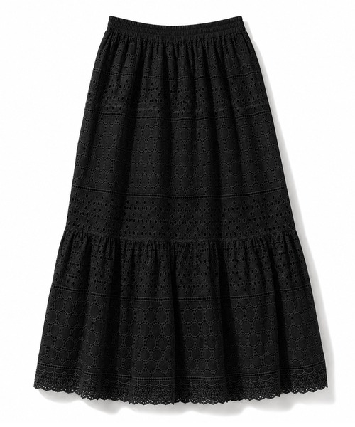 DAY CLOSET(デイ クローゼット)の「【ロング丈】ナチュラル透け感。アイレットレース ティアード切り替えスカート レディース(スカート・レディース・アイボリー/ブラック・FREE)」の20枚目の写真