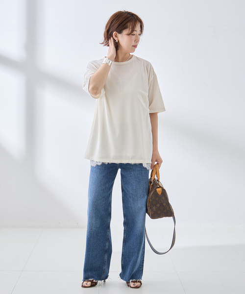 journal standard L'essage(ジャーナルスタンダードレサージュ)の「《追加/接触冷感》クールタッチベロアTシャツ(Tシャツ/カットソー・レディース・アイボリー/ネイビー/ブラウン・FREE)」の14枚目の写真