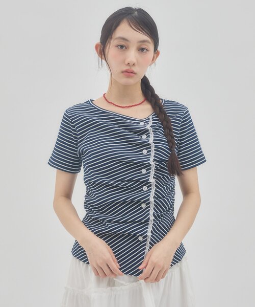 DISCOAT(ディスコート)の「【umm.】レースレイヤードドレープ半袖プルオーバー(Tシャツ/カットソー・レディース・アイボリー/ミント/サックスブルー/ライトグレー/ブルー系その他/ネイビー/ホワイト系その他/ブラウン・FREE)」の19枚目の写真