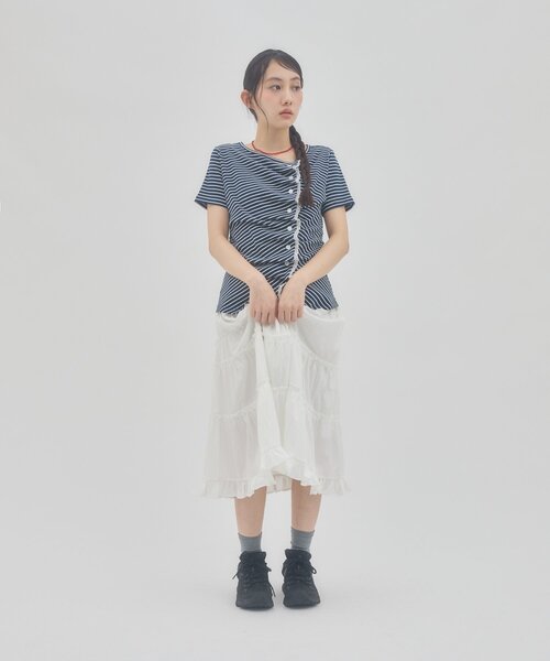 DISCOAT(ディスコート)の「【umm.】レースレイヤードドレープ半袖プルオーバー(Tシャツ/カットソー・レディース・アイボリー/ミント/サックスブルー/ライトグレー/ブルー系その他/ネイビー/ホワイト系その他/ブラウン・FREE)」の22枚目の写真