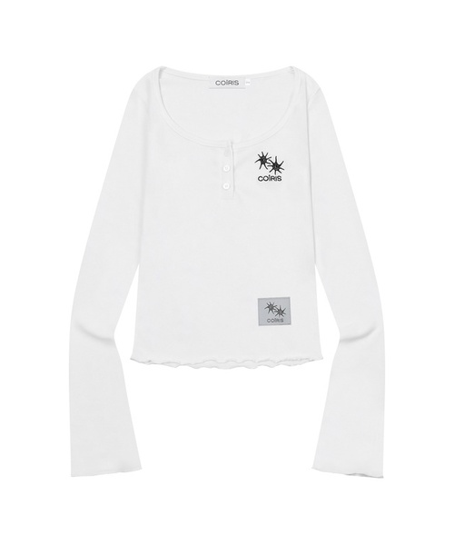 COIRIS(コイリス)の「ダロUネックスリムフィットボタン長袖Tシャツ(4カラー)(Tシャツ/カットソー・レディース・スカイブルー/ホワイト/ネイビー/ブラック・FREE)」の1枚目の写真
