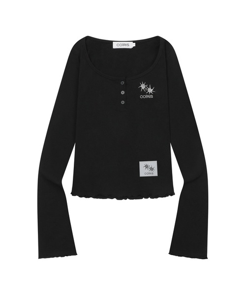 COIRIS(コイリス)の「ダロUネックスリムフィットボタン長袖Tシャツ(4カラー)(Tシャツ/カットソー・レディース・スカイブルー/ホワイト/ネイビー/ブラック・FREE)」の2枚目の写真