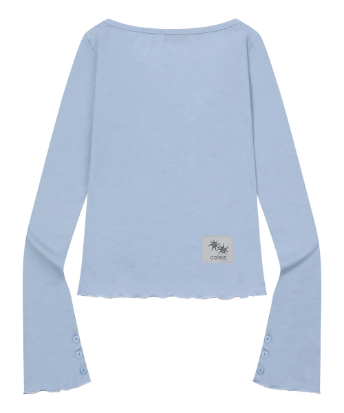 COIRIS(コイリス)の「ダロUネックスリムフィットボタン長袖Tシャツ(4カラー)(Tシャツ/カットソー・レディース・スカイブルー/ホワイト/ネイビー/ブラック・FREE)」の5枚目の写真