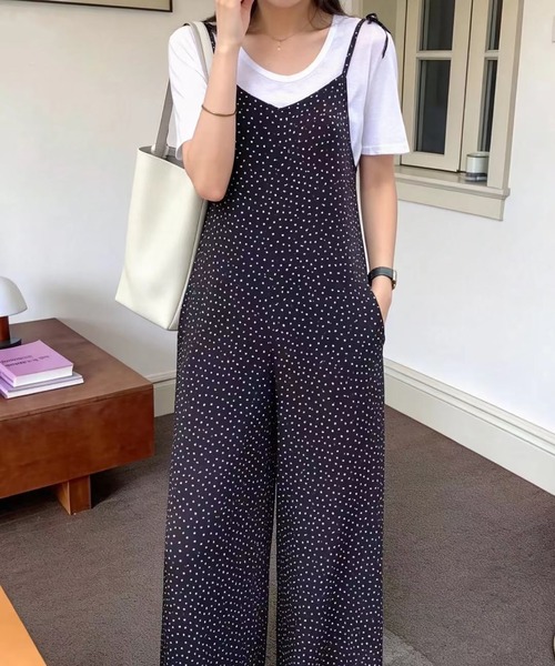 LAFFMO(ラフモ)の「ドット柄オールインワン サロペットパンツ(サロペット/オーバーオール・レディース・ブラック/ブラウン・F)」の4枚目の写真