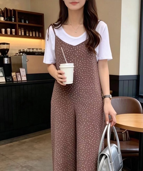 LAFFMO(ラフモ)の「ドット柄オールインワン サロペットパンツ(サロペット/オーバーオール・レディース・ブラック/ブラウン・F)」の9枚目の写真