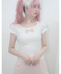 Fiorforte（フィオルフォルテ）の「lacy ribbon short sleeve tops（Tシャツ/カットソー）」