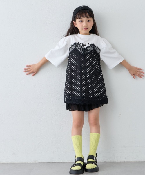 CIAOPANIC TYPY（チャオパニックティピー）の「【KIDS】ドットランジェリードッキングロゴチュニック《ZOZO限定》（Tシャツ/カットソー・キッズ・ホワイト/ブラック・110/130/150）」の2枚目の写真