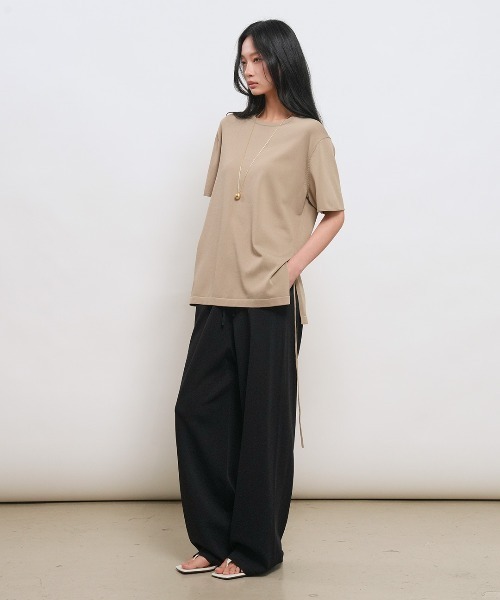 GENERAL IDEA(ジェネラルアイデア)の「【GENERAL IDEA】COOLセミワイドニットパンツ / COOL SEMI-WIDE KNIT PANTS(スウェットパンツ・レディース・アイボリー/ブラック・L/M/S)」の14枚目の写真