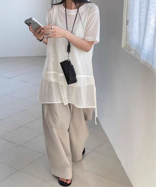 MAISON DE THERESE(メゾン ド テレーズ)の「2026夏新作 レイヤードキャミ レースアップ 穴あき ウエストマーク タンクトップ(ベスト・レディース・GRAY/アイボリー/Black・FREE)」の17枚目の写真