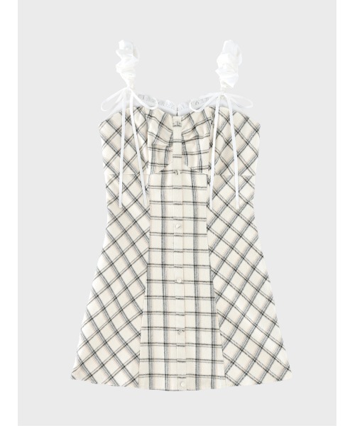 M me eme（エムミーエメ）の「Frill layered check twill cami onepiece(eme11055)（ワンピース・レディース・ホワイト/グレー・FREE）」の12枚目の写真