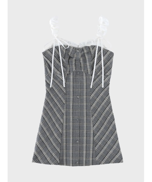 M me eme（エムミーエメ）の「Frill layered check twill cami onepiece(eme11055)（ワンピース・レディース・ホワイト/グレー・FREE）」の13枚目の写真