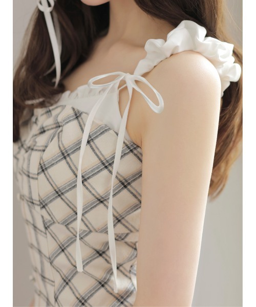 M me eme（エムミーエメ）の「Frill layered check twill cami onepiece(eme11055)（ワンピース・レディース・ホワイト/グレー・FREE）」の9枚目の写真