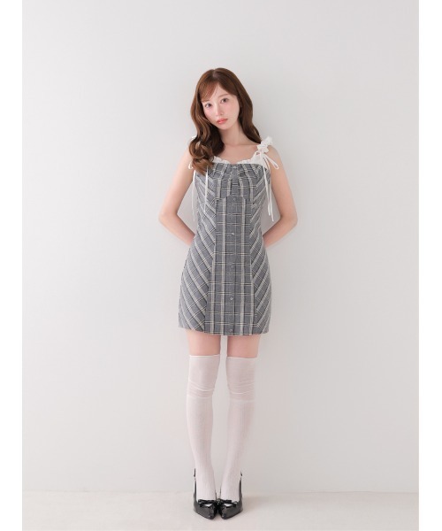 M me eme（エムミーエメ）の「Frill layered check twill cami onepiece(eme11055)（ワンピース・レディース・ホワイト/グレー・FREE）」の11枚目の写真