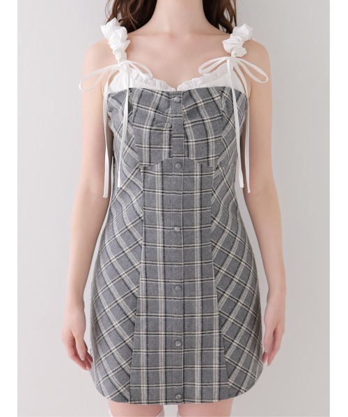 M me eme（エムミーエメ）の「Frill layered check twill cami onepiece(eme11055)（ワンピース・レディース・ホワイト/グレー・FREE）」の14枚目の写真