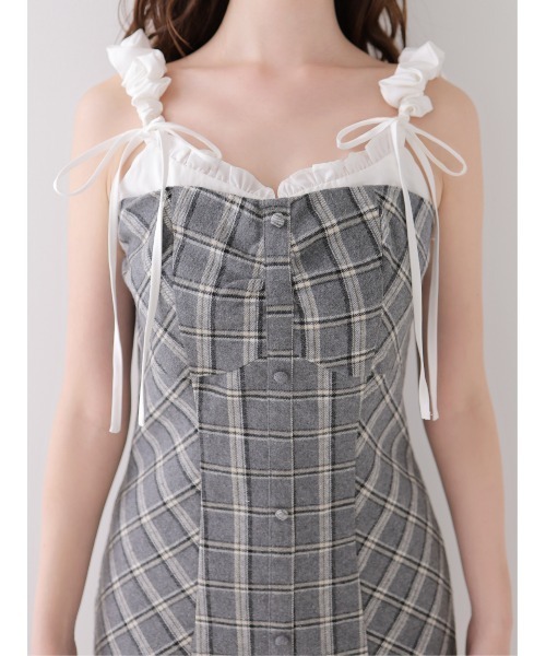 M me eme（エムミーエメ）の「Frill layered check twill cami onepiece(eme11055)（ワンピース・レディース・ホワイト/グレー・FREE）」の15枚目の写真