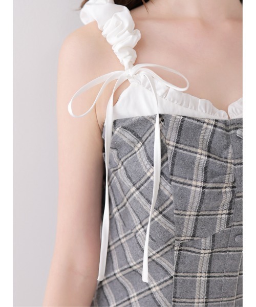 M me eme（エムミーエメ）の「Frill layered check twill cami onepiece(eme11055)（ワンピース・レディース・ホワイト/グレー・FREE）」の16枚目の写真