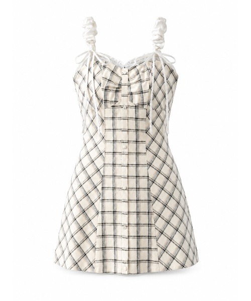 M me eme（エムミーエメ）の「Frill layered check twill cami onepiece(eme11055)（ワンピース・レディース・ホワイト/グレー・FREE）」の3枚目の写真