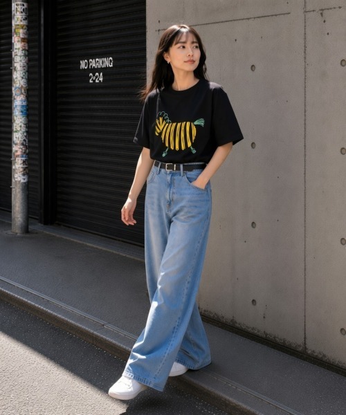 center i（センターアイ）の「アニマルプリント半袖Tシャツ（Tシャツ/カットソー・レディース・ベージュ/ピンク/グレー/ホワイト/ブラック・FREE）」の6枚目の写真