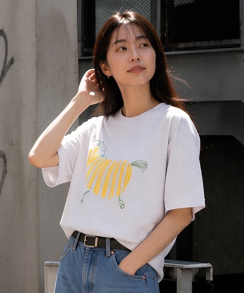 center i（センターアイ）の「アニマルプリント半袖Tシャツ（Tシャツ/カットソー・レディース・ベージュ/ピンク/グレー/ホワイト/ブラック・FREE）」の7枚目の写真
