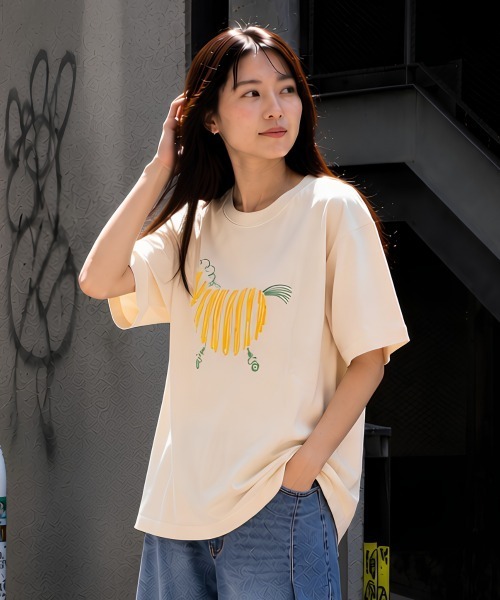 center i（センターアイ）の「アニマルプリント半袖Tシャツ（Tシャツ/カットソー・レディース・ベージュ/ピンク/グレー/ホワイト/ブラック・FREE）」の10枚目の写真