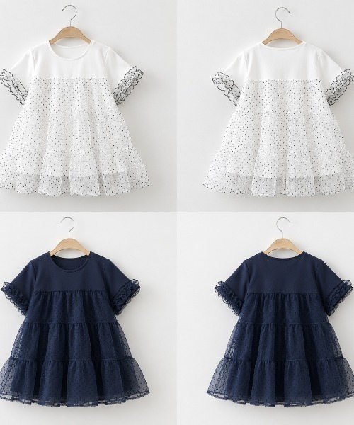 Lateru(ラテル)の「水玉ティアードチュールトップス フリル半袖 T シャツ レディース 体型カバー(Tシャツ/カットソー・レディース・ネイビー/ブラック/ホワイト・FREE)」の6枚目の写真
