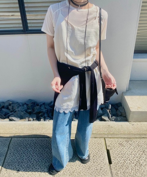 ISOOK(アイスー)の「レースキャミソールミニワンピース(kiharu select) / レースビスチェ レースキャミソール レイヤード 重ね着 サテンビスチェ 裾レースデザインインナー(チュニック・レディース・ホワイト/ブラック・FREE)」の6枚目の写真