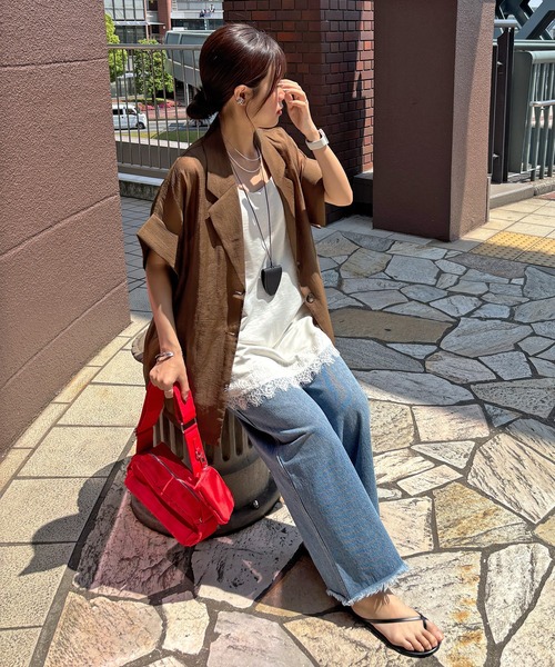 ISOOK(アイスー)の「レースキャミソールミニワンピース(kiharu select) / レースビスチェ レースキャミソール レイヤード 重ね着 サテンビスチェ 裾レースデザインインナー(チュニック・レディース・ホワイト/ブラック・FREE)」の13枚目の写真