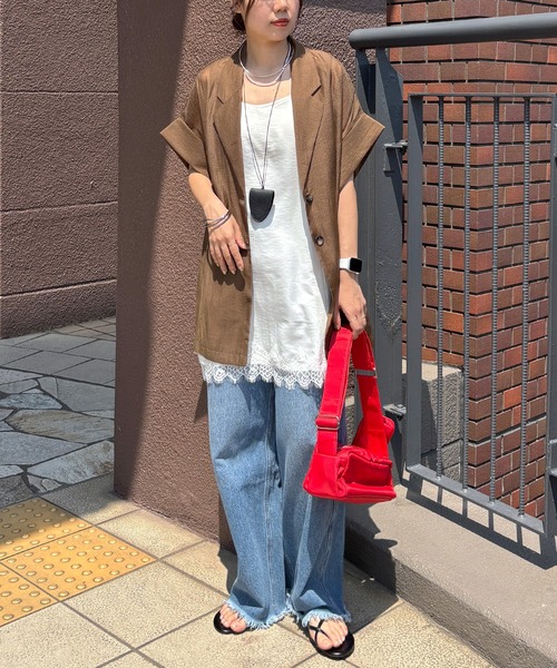 ISOOK(アイスー)の「レースキャミソールミニワンピース(kiharu select) / レースビスチェ レースキャミソール レイヤード 重ね着 サテンビスチェ 裾レースデザインインナー(チュニック・レディース・ホワイト/ブラック・FREE)」の14枚目の写真