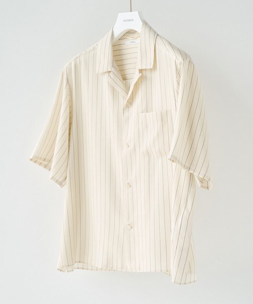STUDIOUS(ステュディオス)の「【STUDIOUS】Cupra Stripe Open Shirts / キュプラストライプオープンシャツ(シャツ/ブラウス・メンズ・ホワイト・1/2)」の1枚目の写真