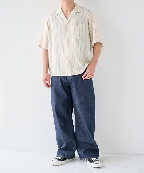 STUDIOUS(ステュディオス)の「【STUDIOUS】Cupra Stripe Open Shirts / キュプラストライプオープンシャツ(シャツ/ブラウス・メンズ・ホワイト・1/2)」の9枚目の写真