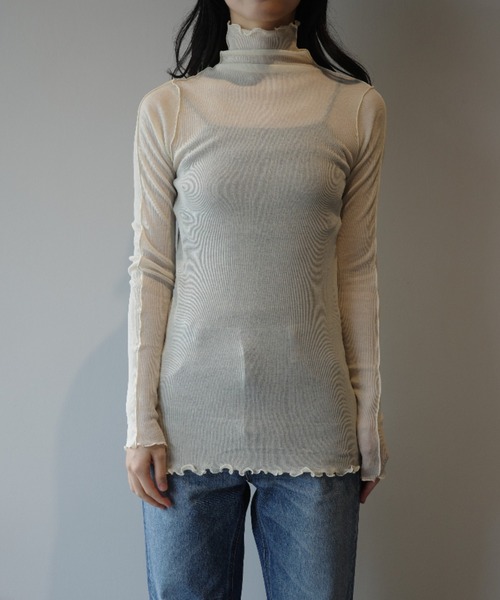 HAKUJI(ハクジ)の「HAKUJI SHEER RIB HN PO(Tシャツ/カットソー・レディース・ブラック/オフホワイト・FREE)」の1枚目の写真