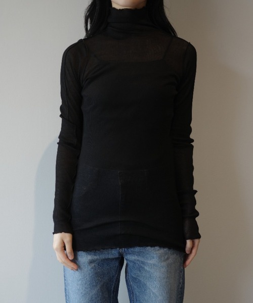 HAKUJI(ハクジ)の「HAKUJI SHEER RIB HN PO(Tシャツ/カットソー・レディース・ブラック/オフホワイト・FREE)」の2枚目の写真
