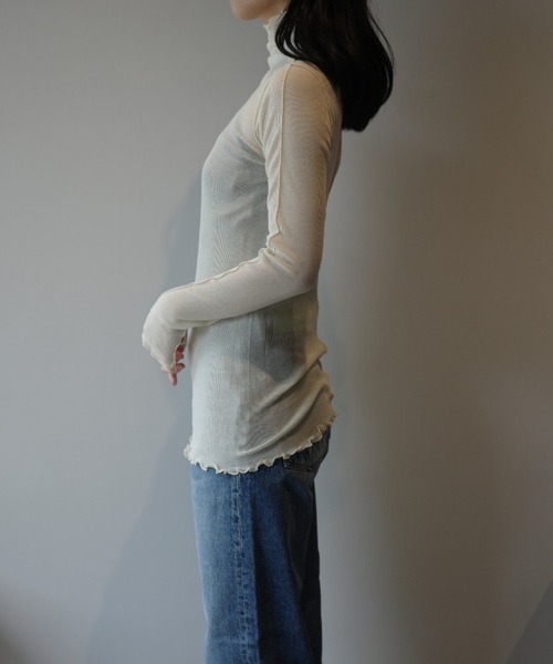 HAKUJI(ハクジ)の「HAKUJI SHEER RIB HN PO(Tシャツ/カットソー・レディース・ブラック/オフホワイト・FREE)」の3枚目の写真