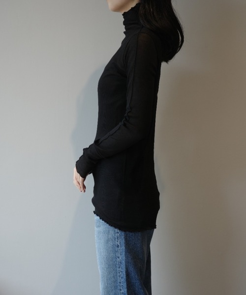 HAKUJI(ハクジ)の「HAKUJI SHEER RIB HN PO(Tシャツ/カットソー・レディース・ブラック/オフホワイト・FREE)」の4枚目の写真