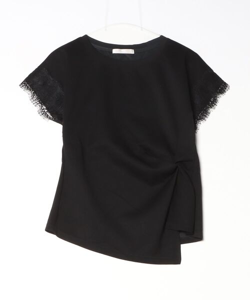 Desert Rose(デザートローズ)の「【DESERT ROSE/デザートローズ】レーススリーブ切替ツイストカットソー(Tシャツ/カットソー・レディース・ブラック・FREE)」の1枚目の写真